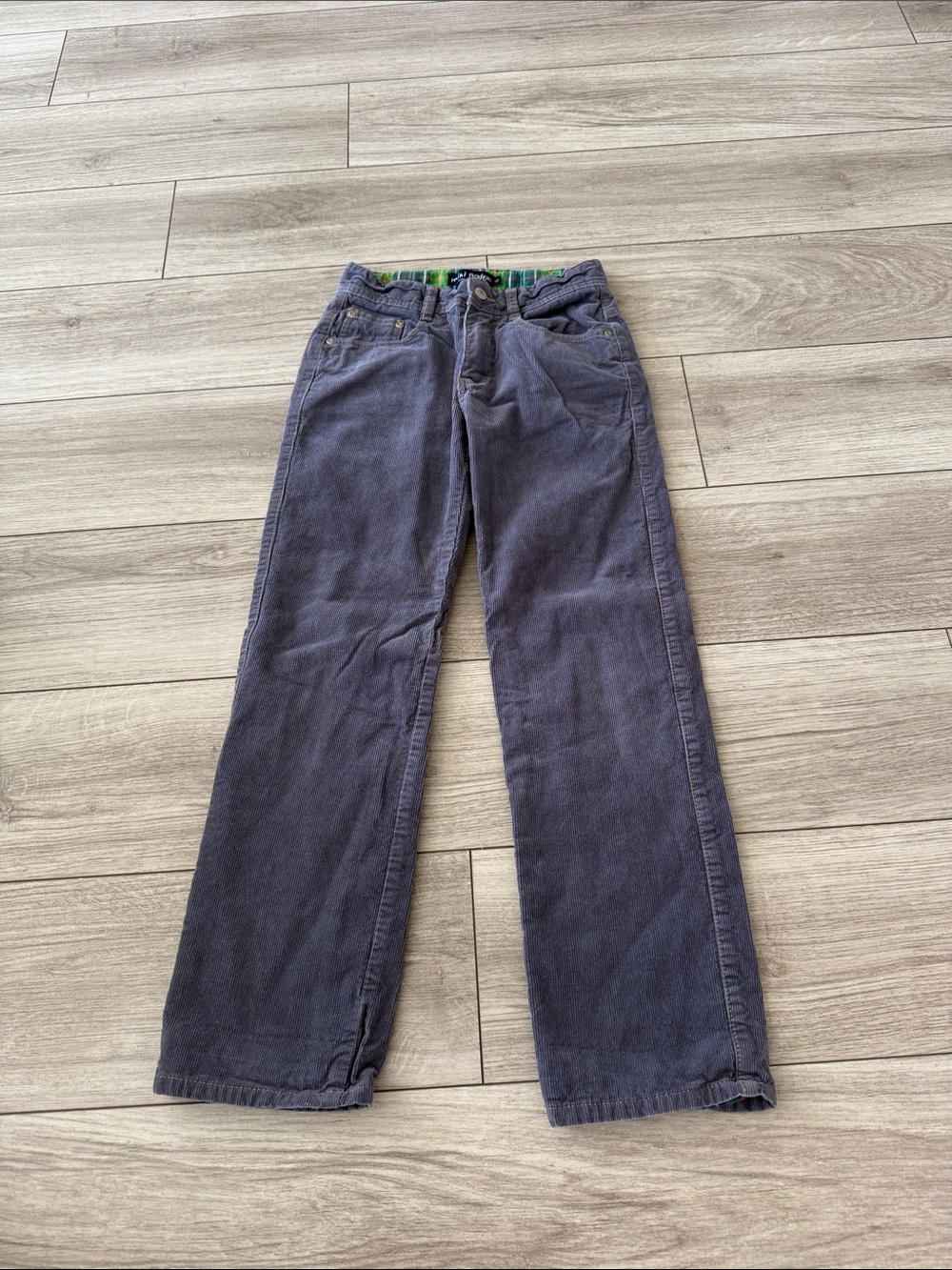Mini Boden Boys Gray Corduroy Pants Plaid Fleece lined size 11